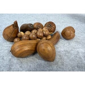 Vintage Hand Carved Assorted Wooden Fruit 9 pieces Philippines‎